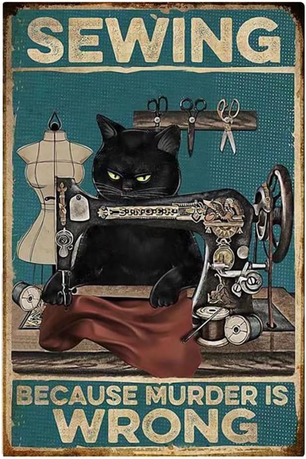 Sewing Art - Y1، Yepzoer Cat Kitty Sewing Retro