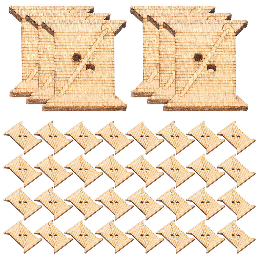 Bobbin Organizer Box - 100 قطعة من بكرات خشبية لخيوط