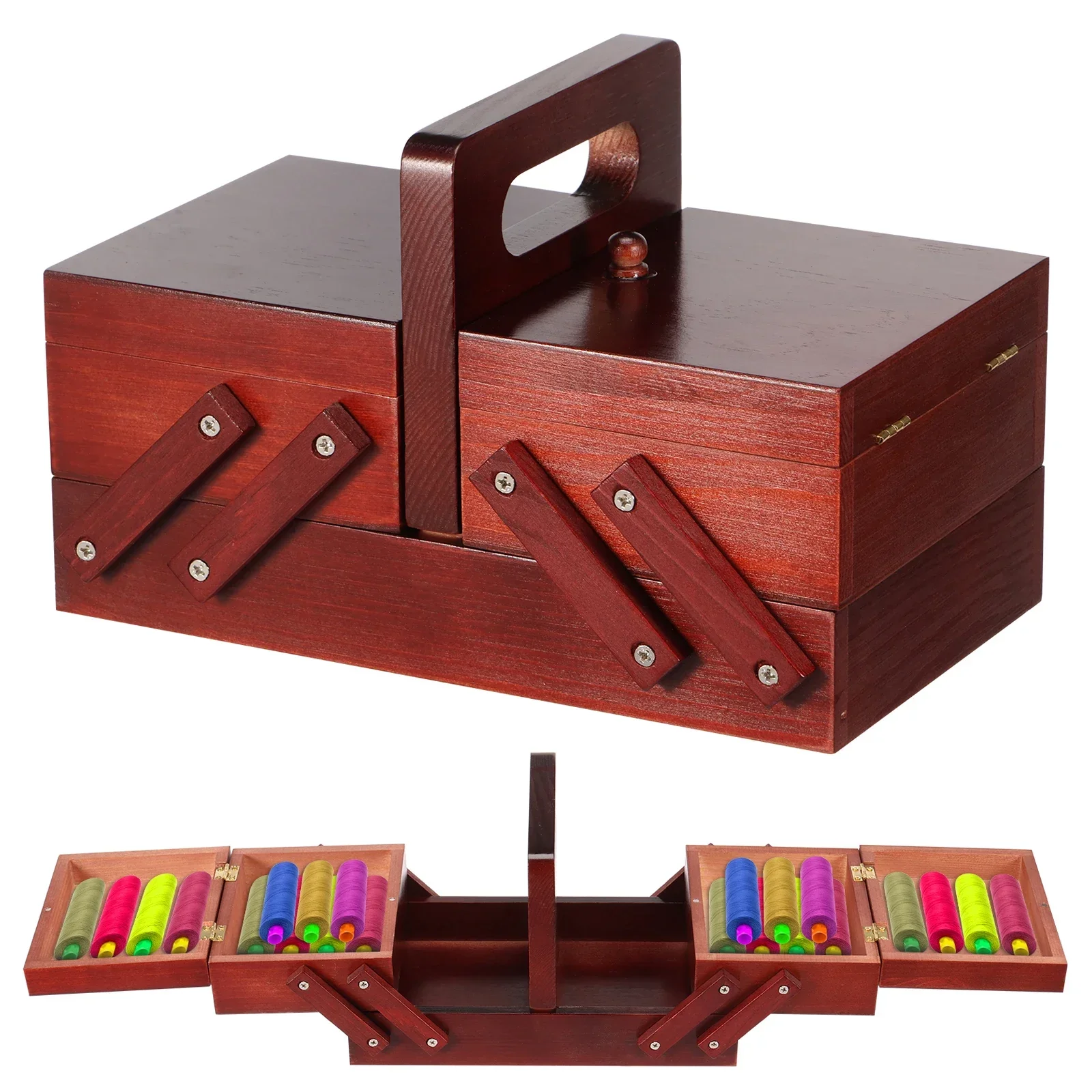 Bobbin Organizer Box - صندوق خيوط خياطة خشبي قابل للتوسيع،